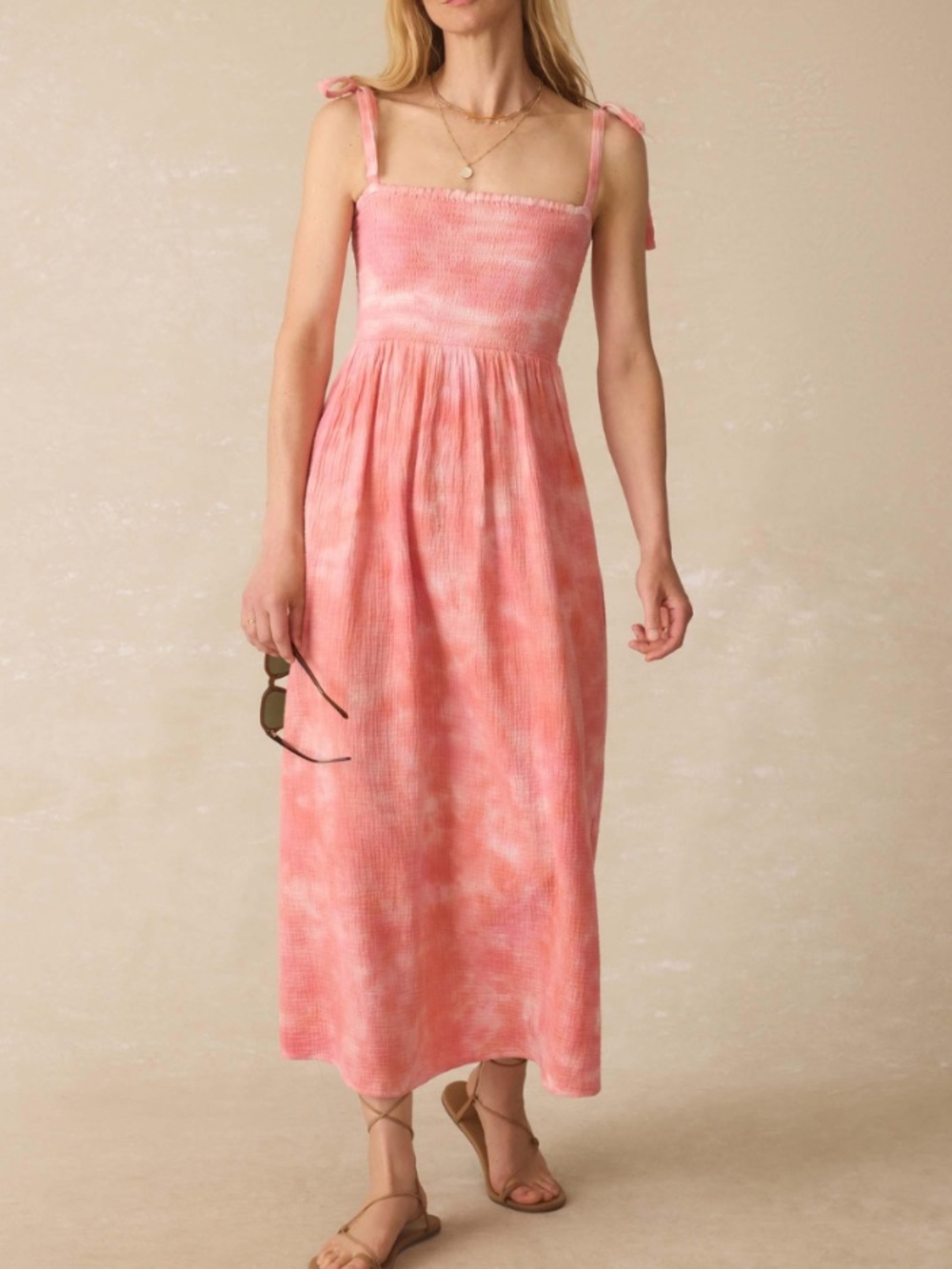 Faherty NWT dune Ella organic cotton gauze maxi dress coral pink tie dye sz XS